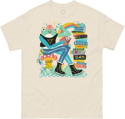 Out of Print Read Books, Be Gay (Frog) Unisex T-Shirt Medium (3XL)