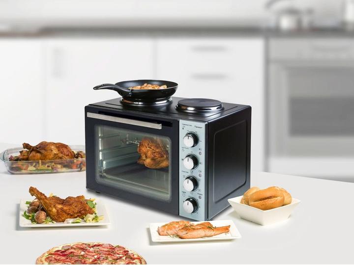 Produktbild Bestron Kleinküche (Grill - Backofen mit Doppelkochplatte) Inkl. Drehspiess und umluftfunktion