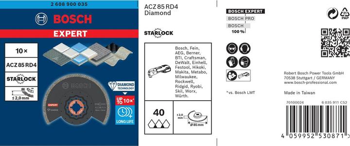 Produktbild Bosch Professional Zubehör EXPERT Grout Segment Blade ACZ 85 RD4 Blatt für Multifunktionswerkzeuge, 85 mm, 10 Stück