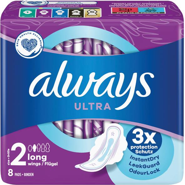 Produktbild Always Ultra Dünne Binde Long mit Flügeln 8er (1 x, Damenbinden)