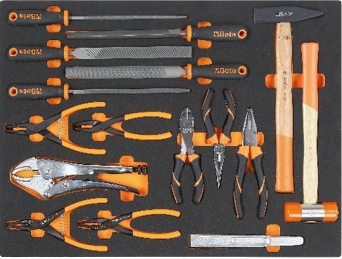Produktbild BETA 024504265 Soft Insert Tray mit Feilen, Schlagwerkzeugen und Zangensets - 16 Teile