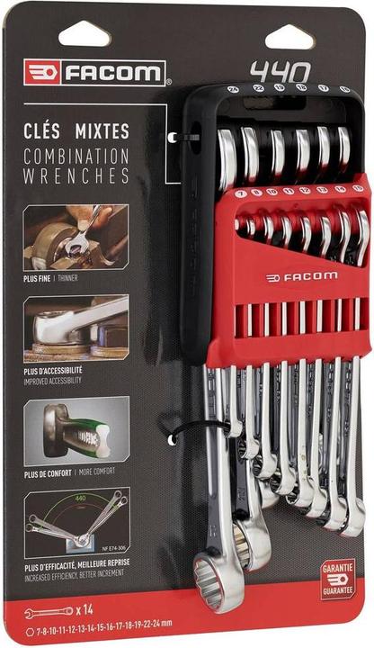 Actual product image Facom Combination wrench set (19 mm, 12 mm, 24 mm, 14 mm, 22 mm, 16 mm, 10 mm, 18 mm, 7 mm, 17 mm, 11 mm, 15 mm, 8 mm, 13 mm)