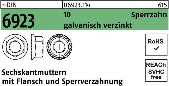 Produktbild Sechskantmutter DIN 6923 m.Flansch M 20 10 Sperrverzahnung gal Zn (M20)