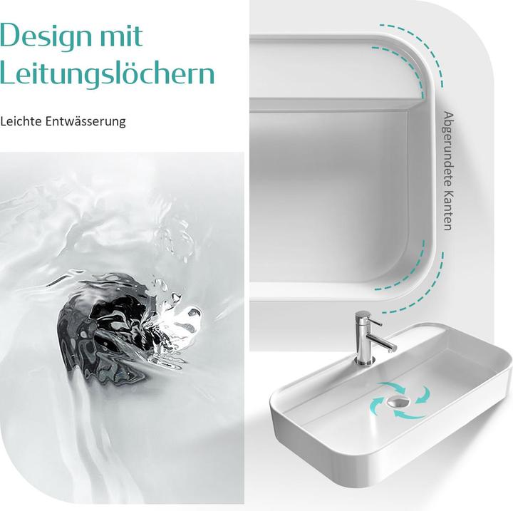 Produktbild Emke Aufsatzwaschbecken Rechteckiger Aufsatzwaschtisch Hänge Waschbecken Bad mit Hahnloch 500 x 400 (400 mm, 500 mm)