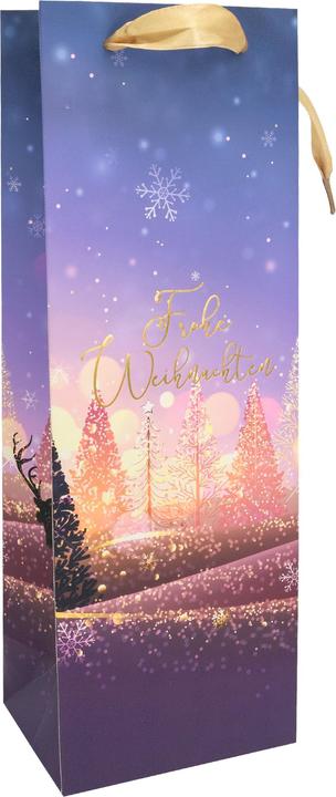 Produktbild Idena Flaschentasche Weihnachten lila 12x9x36cm (Geschenktüte)