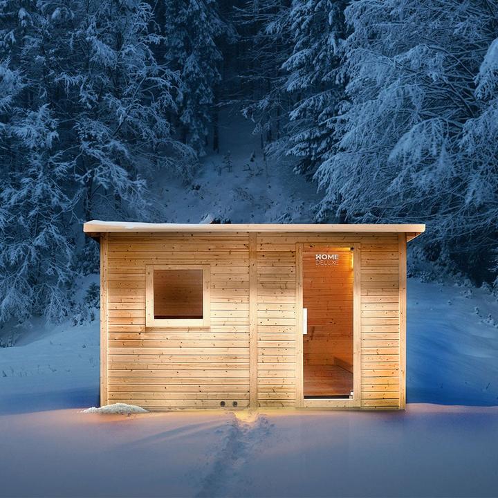 Produktbild Home Deluxe Saunahaus Outdoor mit Vorraum MACAH XL- 400 x 217 cm für 5 Personen - Sauna mit 8kW Ofen