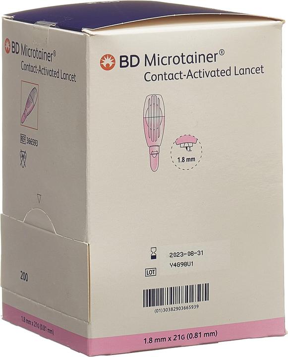 BD kontaktaktivierte Lanzette für die Kapillarblutentnahme 21Gx1.8mm pink (Lanzette)