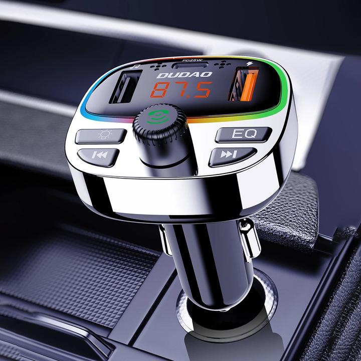 Actual product image Dudao R2PRO+ Transmitter with PD25W Bluetooth 5.3 RGB Charging Ports - Black and Silver