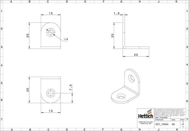 Produktbild Hettich Stuhlwinkel 15 x 20 x 20 mm, verzinkt, 10 (10 Stk.)