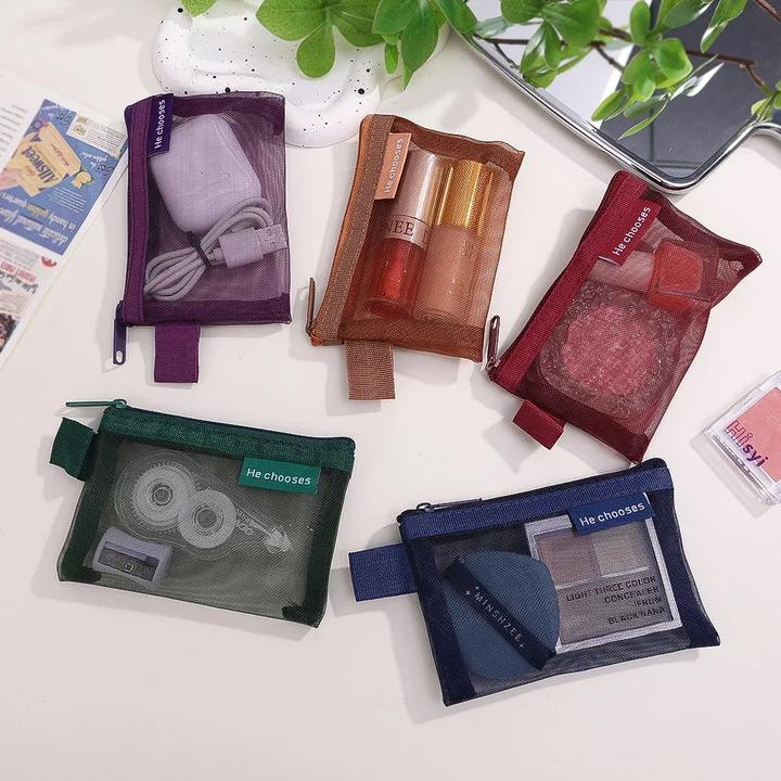 Actual product image Only-Bags.Store 2 Pcs Mini Mesh Storage Bags Multi-colour Portable Pencil Case Holder Coin Cosmetic Jewellery Travel