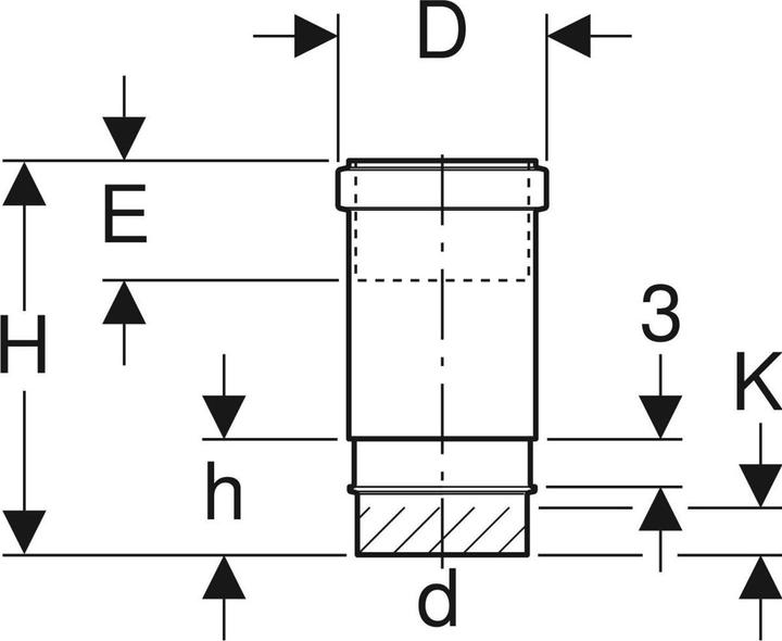 Actual product image Geberit 63 mm long socket sort PEH