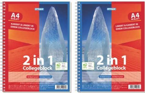 Produktbild Stylex Kollegeblock Duo A4 kar./lin. 50/30 Blatt (A4, Kariert, Harter Einband)