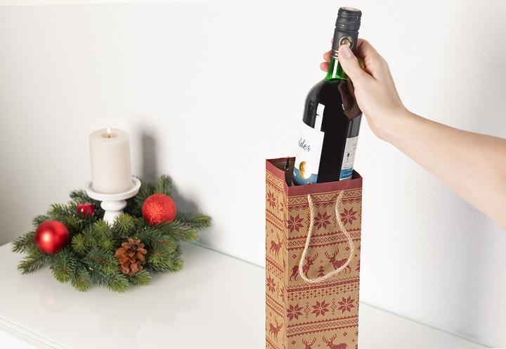 Produktbild Infactory 12er-Set weihnachtliche Kraftpapier-Geschenktüten für Weinflaschen (Geschenkpapier, 12 x)