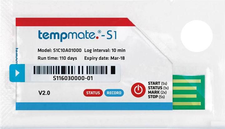 Produktbild tempmate Einweg Temperatur Datenlogger.-S1 v2 (Thermometer)