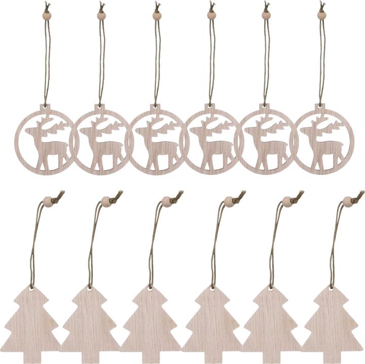 Immagine prodotto Cbx Decorazioni in legno da 12 pezzi, ornamento, ornamento per albero di Natale, decorazione natalizia (12 -parte)