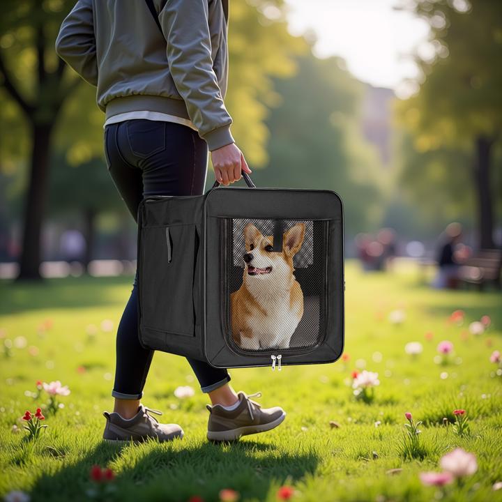 Immagine prodotto Fudajo Caisse de transport noire pliable pour animaux domestiques, M (58x46x53 cm), avec coussin (Cane, Pieghevole, Lavabile, Traspirante)