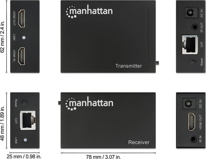 Produktbild Manhattan HDMI over Ethernet Extender Kit Signalverstaerker 1080p bis zu 50 m ueber ein Cat6-Netzwerkkabel...
