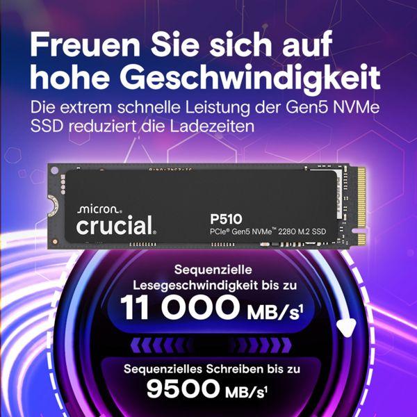 Image du produit Crucial P510 1TB PCIe Gen5 NVMe M.2 SSD (1000 Go, M.2 2280)