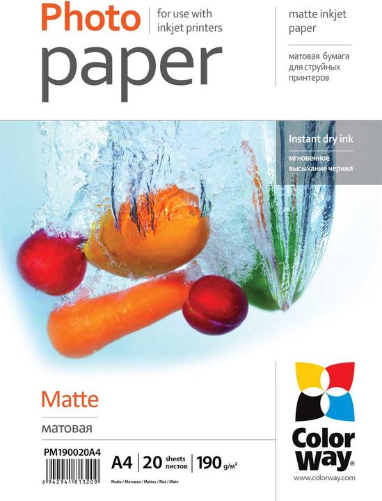 Produktbild Colorway Matte Photo Paper, 20 Sheets, A4, 190 g/m² (190 g/m², A4, 20 x)