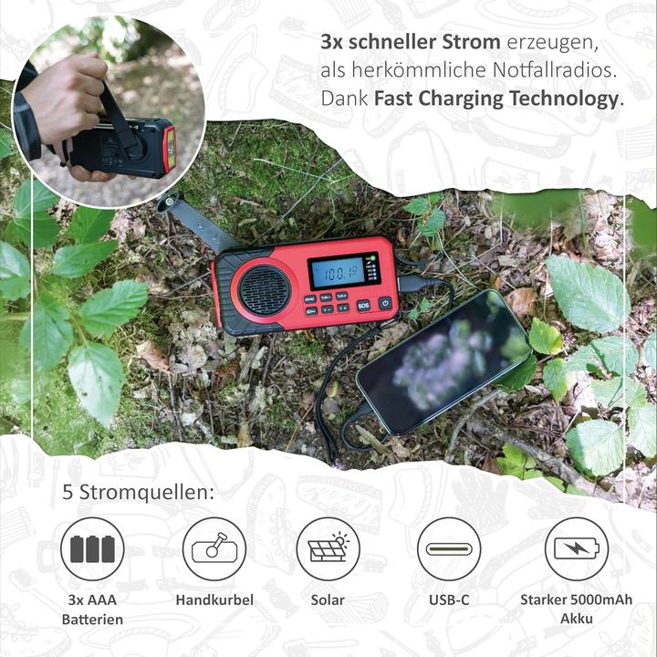 Produktbild Acta Berg Notfall-Kurbelradio mit Solar & 5000 mAh Akku