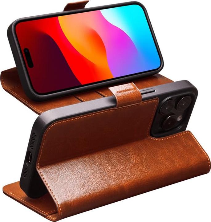 Actual product image QiAlino Fourre Flip cuir véritable avec fermeture magnétique clair (Apple iPhone 14)