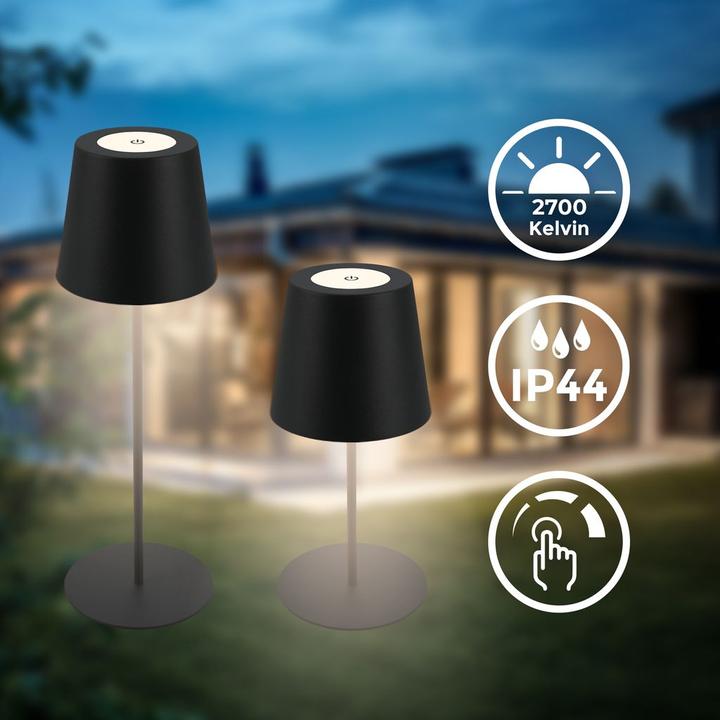 Image du produit B.K.Licht Lampe de table LED rechargeable, IP44, 2,5W, noir