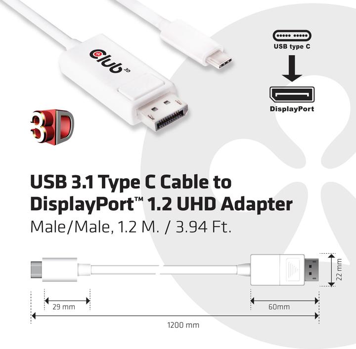 Actual product image Club 3D USB Typ C — DisplayPort (USB-C, 120 cm)