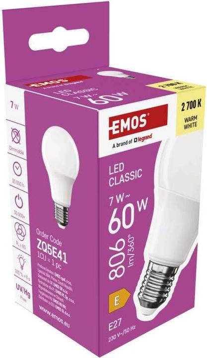 Actual product image Emos Classic A60 (E27, 7 W, 806 lm, 1 x, E)