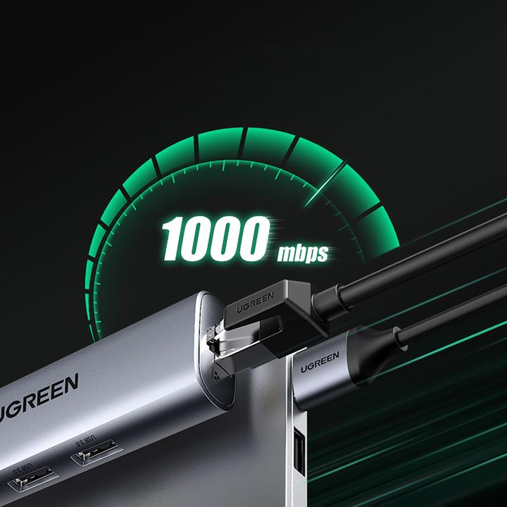 Image du produit Ugreen CM266 Adaptateur Hub 5en1 USB, 3x USB 3.0, micro USB, RJ45 (gris) (USB-A, 5 Ports)