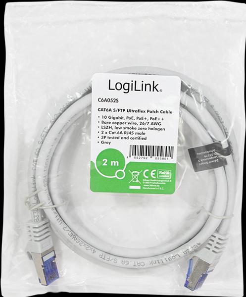 Produktbild LogiLink Patchkabel Ultraflex, Kat.6A, S/FTP, 2,0 m, grau mitCat.7 Rohkabel, extra flexibles & weiches Kabel (S/FTP, CAT6a, 2 m)