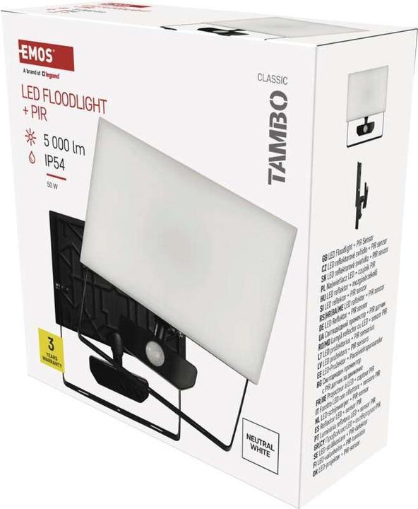 Produktbild Emos LED-Flutlicht TAMBO mit Bewegungssensor, 50 W, 5000 lm, schwarz (5000 lm, IP54)