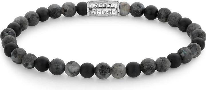 Rebel & Rose Armband Grey Rocks RR-60084-S-XS Damen (15 cm, Onyx, Larvikit, Edelstahl)