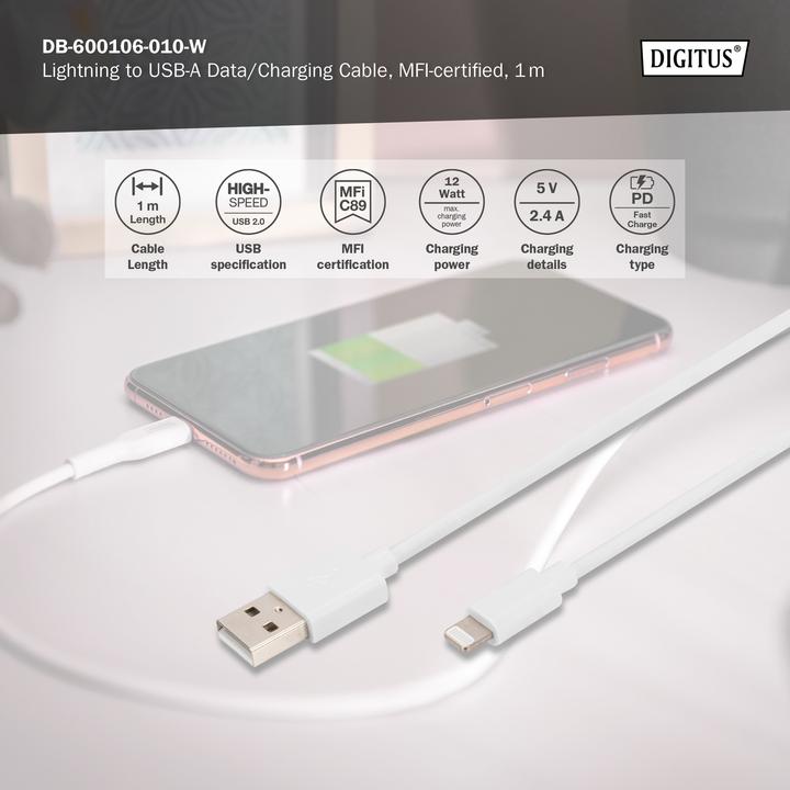 Produktbild Digitus DB-600106-010-W (1 m, USB 2.0)
