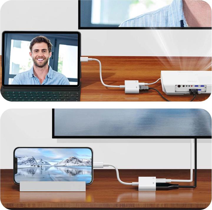 Actual product image Max Excell Lightning to HDMI + USB-C Adapter (Lightning, 1 cm)