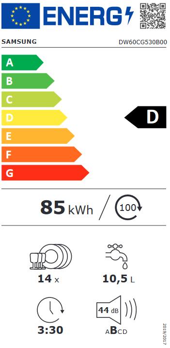 Energie-Label Samsung DW6500AM Vollintegrierbarer Geschirrspüler, 60cm, 14 Massgedecke