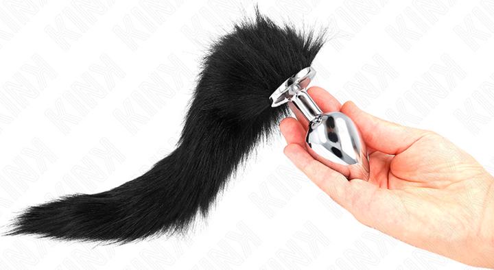 Actual product image Kink Anal Plug Size L 10 X 4 cm With Plastic Tail 40 cm Black