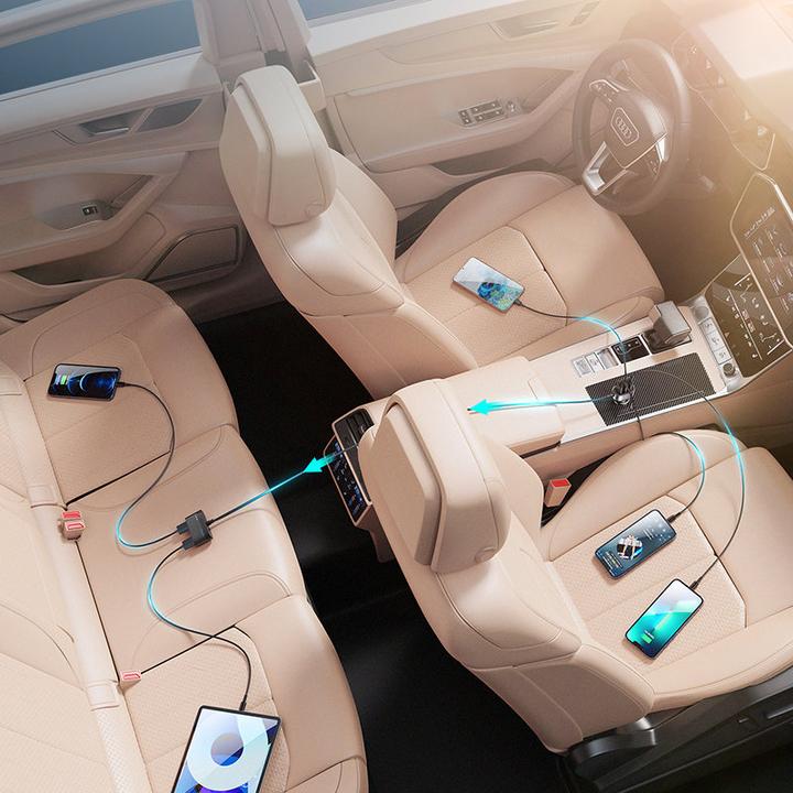 Immagine prodotto Joyroom Caricabatterie da auto veloce con cavo di prolunga 45W 5 x USB-A nero (JR-CL03 Pro)