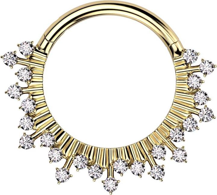 Produktbild Star Piercing Micro Segmentring klappbar vergoldet Strahlen mit Kristallen silber (ohne Messing, Chirurgenstahl 316L)