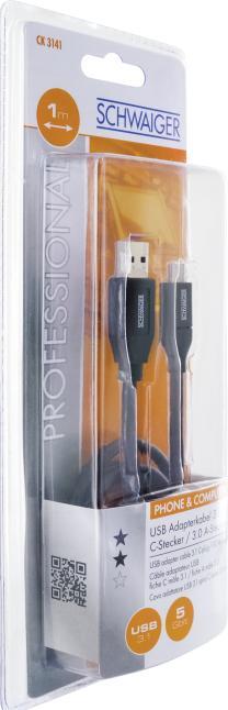 Actual product image Schwaiger USB A - USB C, USB 3.1 (1 m, USB 3.2 Gen 1)