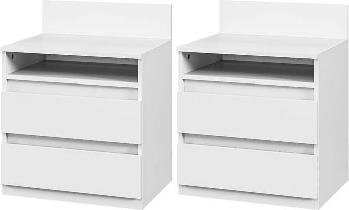 Produktbild Swisshandel24 2er-Set Nachttisch mit 2 Schubladen, Beistelltisch, Nachtschrank mit Ablage Weiss