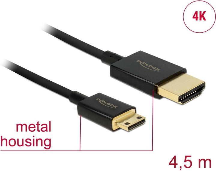 Immagine prodotto Delock HDMI-A/HDMI Mini-C, cavo HDMI Tipo A (standard) HDMI Tipo C (mini) (4.50 m, HDMI)