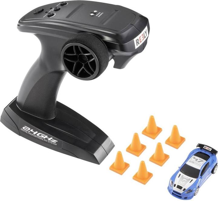 Immagine prodotto Reely Mini Racer blu-bianco spazzolato 1:64 RC modello di auto elettrica da strada Hec (RTR pronto all'uso)