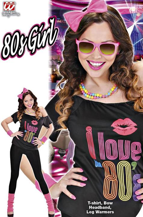 Actual product image Widmann 80's Girl Shirt: With Cuffs And Hair Bow (XL, XXL)