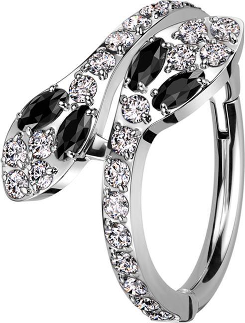 Star Piercing Micro Segmentring klappbar silber zwei Schlangen Kristalle silber (ohne Messing, Titan G23)