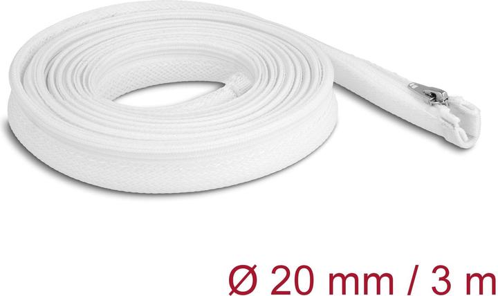 Produktbild Delock Geflechtschlauch mit Reissverschluss hitzebeständig 3 m x 20 mm weiss (Kabelschlauch, 300 cm)