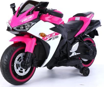 Es-toys Elektro Kindermotorrad 888 – 12V 4,5A Akku – mit Stützräder, Musik und Lichter -Pink