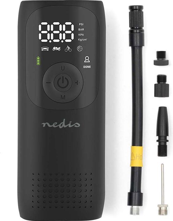 Nedis Wiederaufladbarer Luftkompressor - 0.1-150 psi - Dunlop-Ventil - Betriebsarten: Auto/Motorrad/