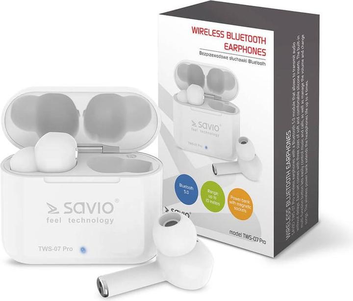 Actual product image Savio TWS-07 PRO Bluetooth Earphones Headphones White (4 h, Wireless)