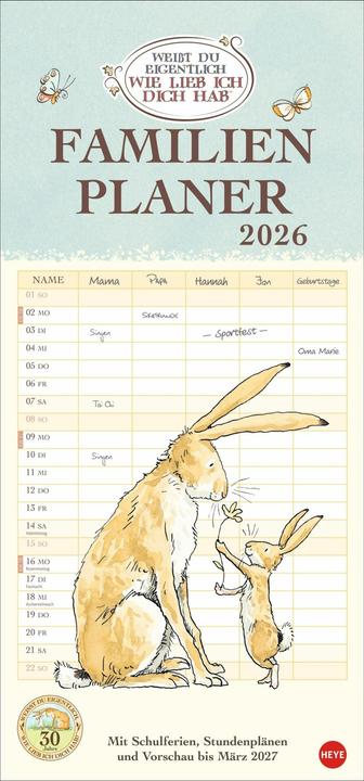Weisst du eigentlich, wie lieb ich dich hab? Familienplaner 2026 (Couverture rigide, Allemand)