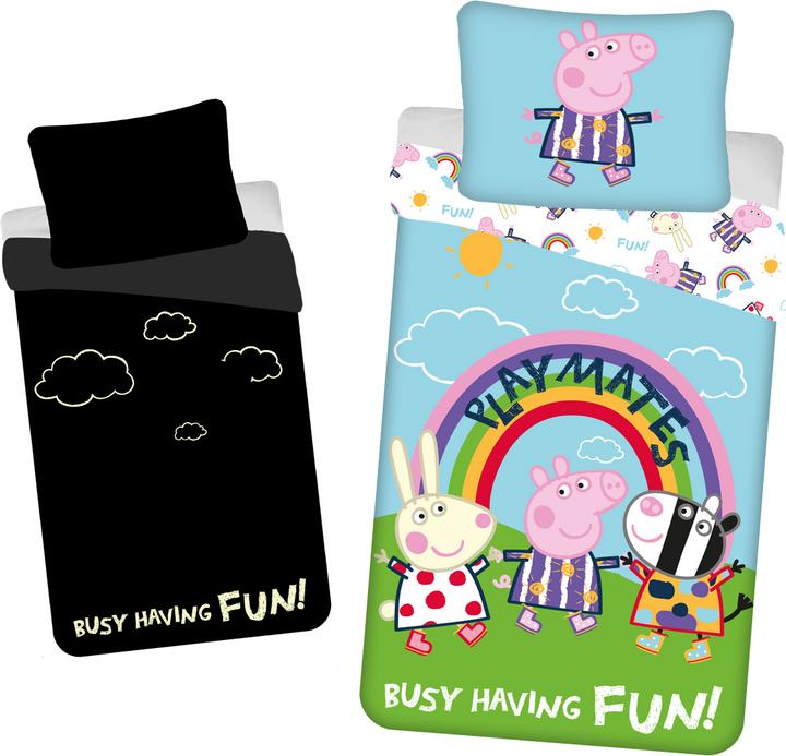 Produktbild Tinisu Peppa Pig Bettwäsche mit Leuchteffekt - 140x200 cm Wutz Kissen und Decke